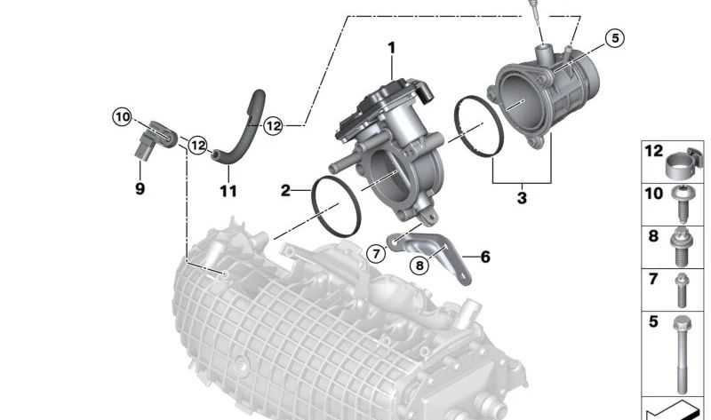 Cuerpo de mariposa OEM 13547629908 para BMW I12 (i8 Coupé), I15 (i8 Roadster). Compatible con todos los modelos: I12 i8 y I15 i8. Original BMW.