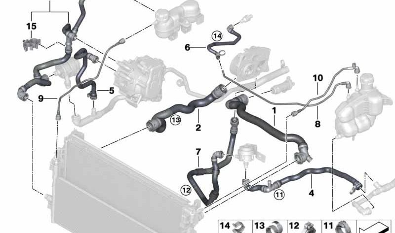 Tubería de retorno de refrigerante para BMW Serie 2 F45, F45N, X1 F48N, F49, F49N, X2 F39, MINI F60, F60N (OEM 17128616010). Original BMW