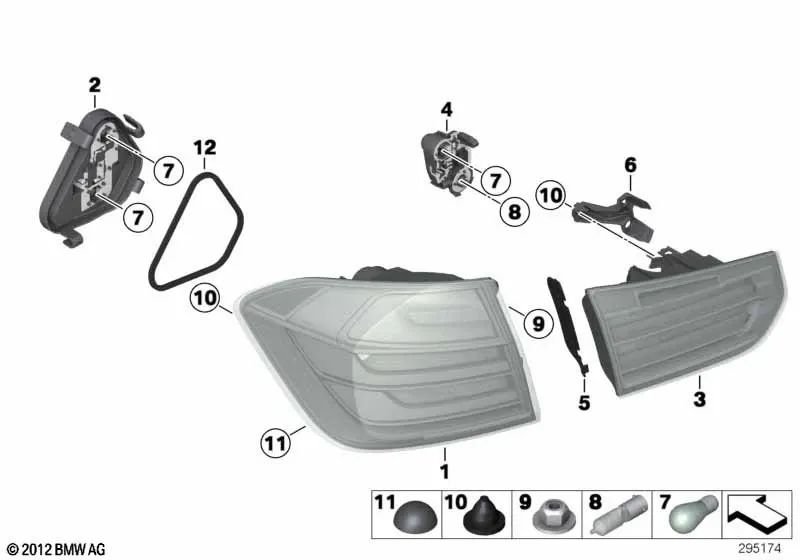 Luz traseira na parede lateral direita OEM 63217313040 para BMW F30, F80 M3. BMW genuíno.
