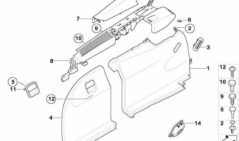 Cubierta embellecedora lateral derecha OEM 51477076854 para BMW E61, E61N. Pieza original BMW.