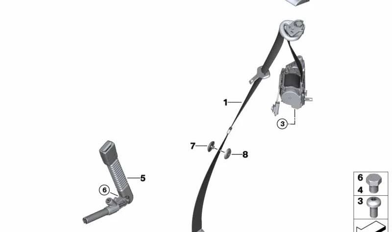 Cinturón de seguridad superior derecho OEM 72119128878 para BMW Z4 E89. Original BMW.