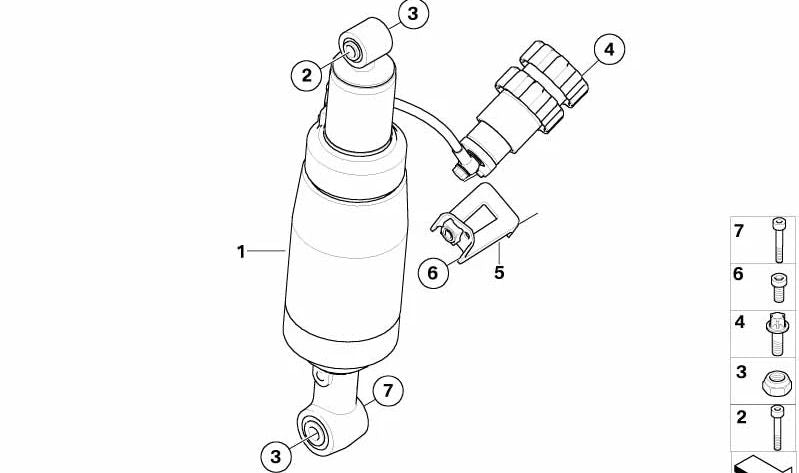 Muelle-amortiguador trasero OEM 33537670374 para motos BMW R1200ST (K28). Original BMW Motorrad.