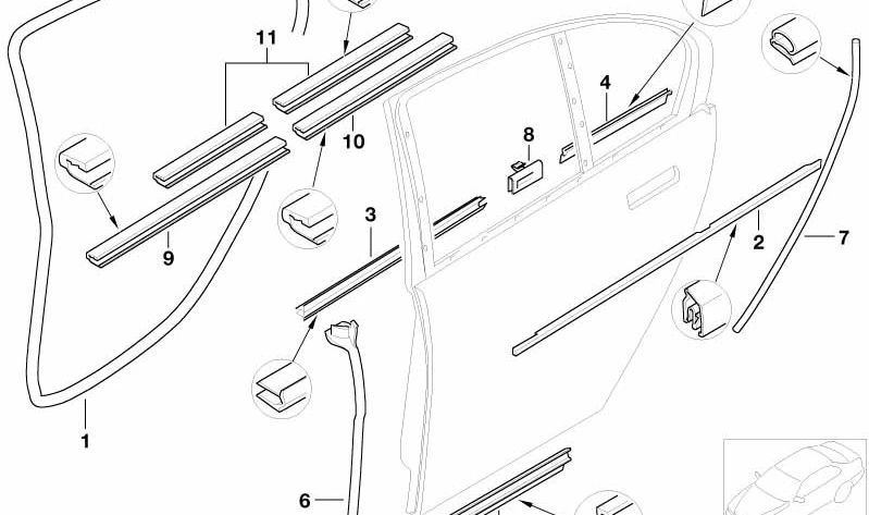 Right outer slot cover for BMW 7 Series E66, E67 (OEM 51227010900). Original BMW