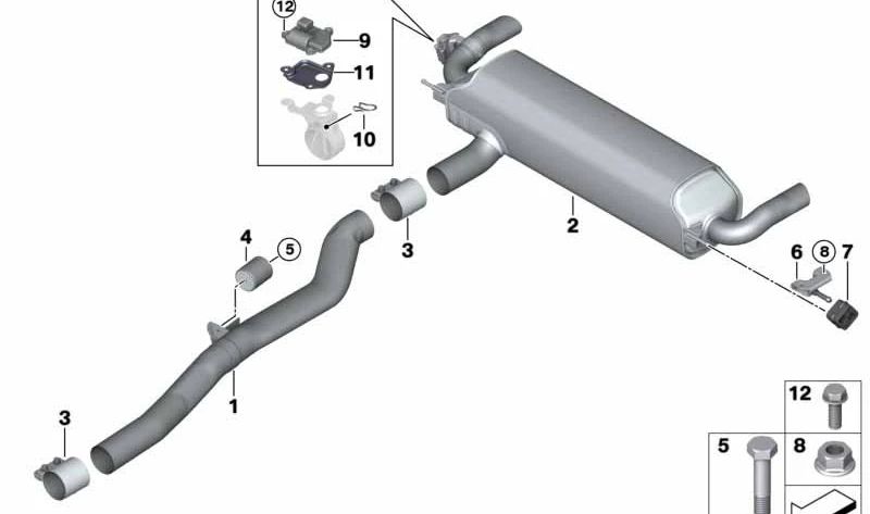 Tubo intermedio OEM 18308635590 para BMW Serie 7 G12 y G12 LCI. Pieza original BMW.