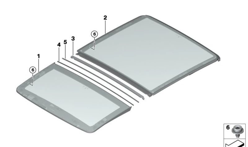 OEM 54107493796 Panoramica tetto posteriore per BMW X3 F97, F97N, G01, G01N, G08, G08E, G08F, G08N. BMW originale.