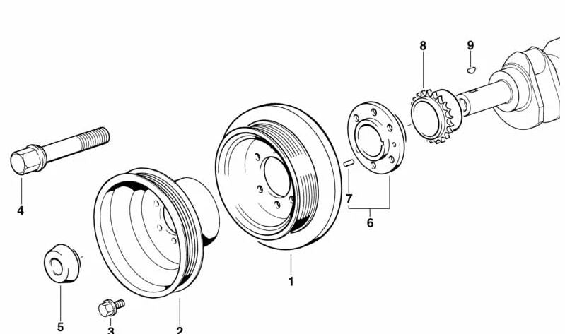 Polea del cigüeñal OEM 11211726449 para BMW E36, E46, E34, E39, E38, Z3. Compatible con sistema de riementrieb (correa). Original BMW.