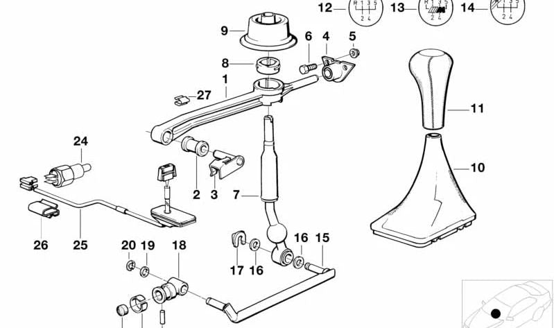 Pomo de cambio de marchas OEM 25111221612 para BMW 3' E30, 5' E28, 5' E34, 6' E24, 7' E32, Z1 E30. Original BMW.
