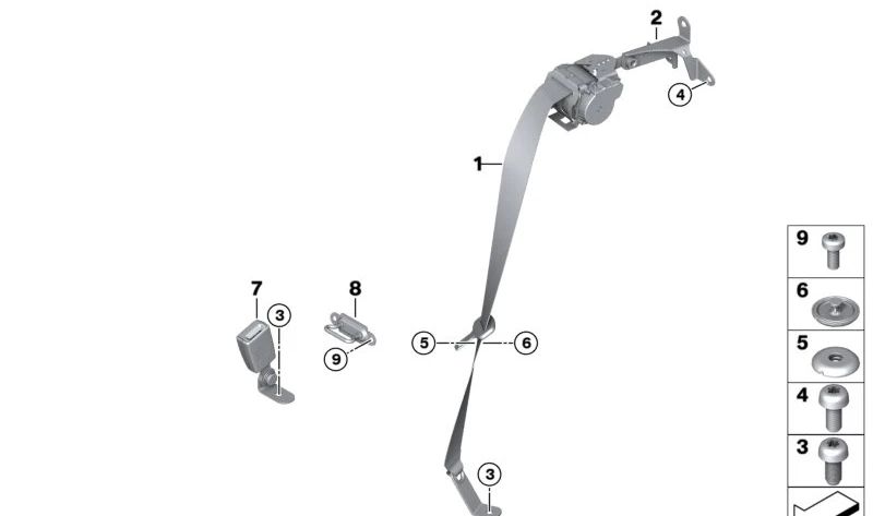 Cinturón de seguridad trasero OEM 72117348565 para BMW i8 (I12). Original BMW.