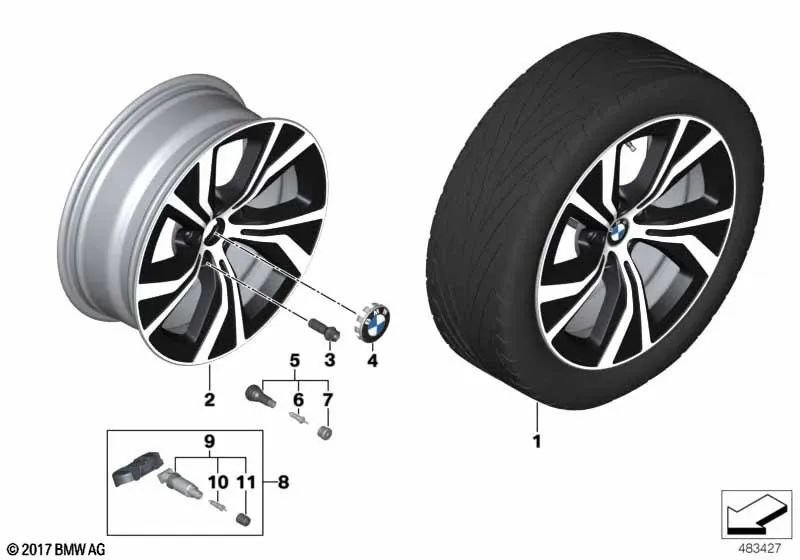 Llanta de aleación ligera Jet Black Uni 7Jx18 ET:32 OEM 36116877323 para BMW X3 G01, X4 G02. Original BMW.
