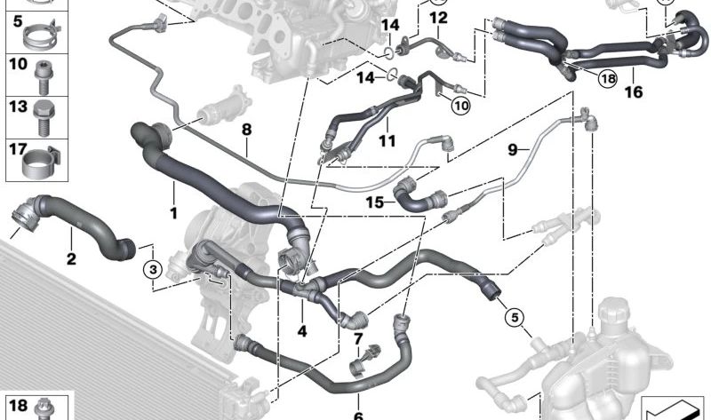 Manguito de alta presión EGR al termostato OEM 11538580498 para MINI F39, F40, F44, F45, F46, F48, F54, F55, F56, F57, F60 y BMW F40, F44, F45, F46, F48. Original MINI y BMW.