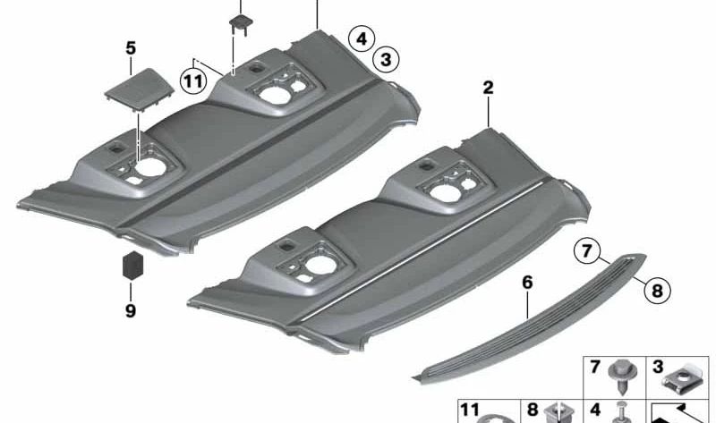 Bandeja portaobjetos OEM 51468051032 para BMW F13, F13N. Color antracita. Repuesto original BMW.