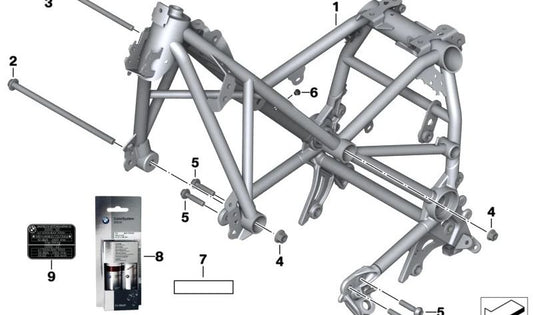 Quadro principal de alumínio prateado sem VIN OEM 46518101200 para motocicletas BMW R 1200 GS, R 1250 GS, R 1200 GS Adventure, R 1250 GS Adventure. Originais BMW Motorrad.