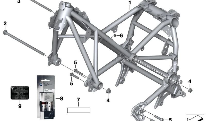 Quadro principal de alumínio prateado sem VIN OEM 46518101200 para motocicletas BMW R 1200 GS, R 1250 GS, R 1200 GS Adventure, R 1250 GS Adventure. Originais BMW Motorrad.