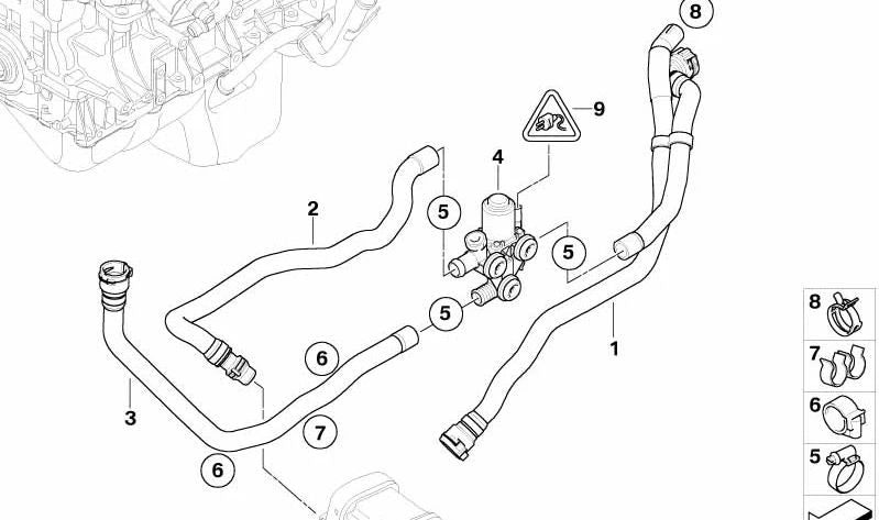 Manguera para válvula de cambio calefacción estacionaria OEM 64219111762 para BMW E90, E90N, E91, E91N, E92, E92N, E93, E93N. Original BMW.