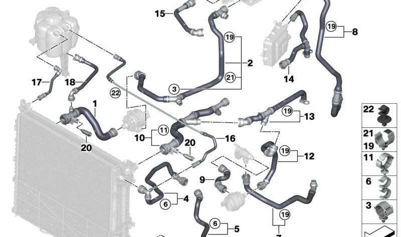 Tubo della valvola di scambio OEM 1712986633 per BMW G60, G61, G68, G70. BMW originale.