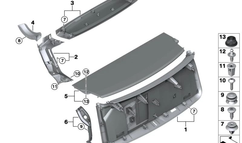 Revestimiento interior derecho del portón trasero OEM 51499451798 para BMW X5 (G05), X6 (G06), XM (G09). Pieza original BMW.