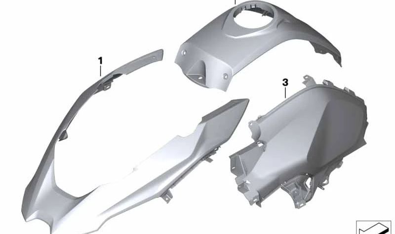 Cubierta central del depósito OEM 46638409019 para BMW Motorrad R 1250 GS (RK50) año 2018 a 2020. Color azul cósmico (cosmic blue). Pieza original BMW Motorrad.
