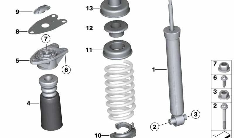 Amortiguador trasero OEM 33526876754 para BMW F30, F31, F35, F80. Original BMW.