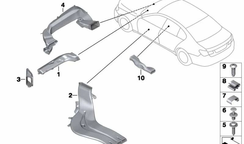 Conducto de aire para pies izquierdo OEM 64228223335 para BMW E65, E66. Pieza original BMW.