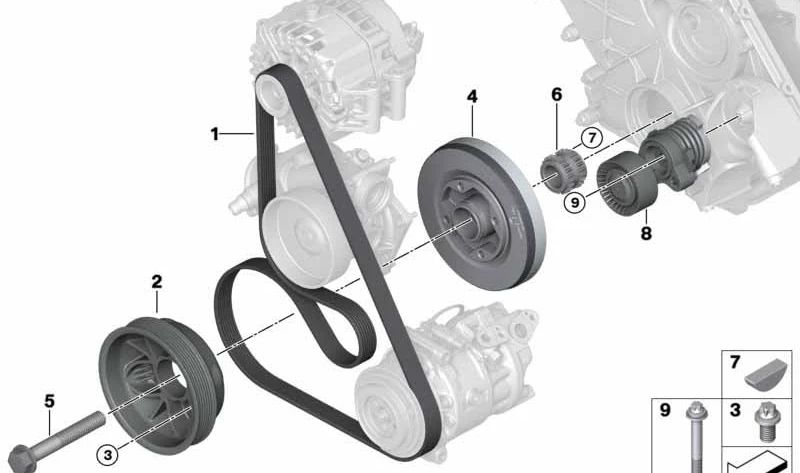 Amortiguador de vibraciones OEM 11237646900 para BMW G30, G11, G12, G05, G07. Compatible con M550i xDrive, 750i, 750Li y xDrive50i. Original BMW.