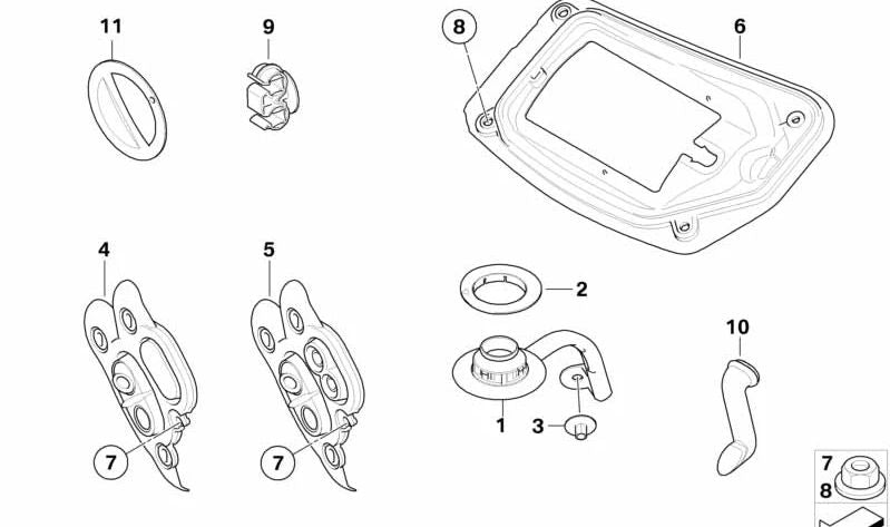 Placa intermediária OEM 64116927784 para BMW E81, E82, E87, E87N, E88, E90, E90N, E91, E91N, E92, E92N, E93, E93N, E84. BMW original.
