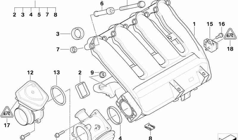 OEM admission tube 11617800578 for BMW E46, E87, E90, E91. Original BMW.