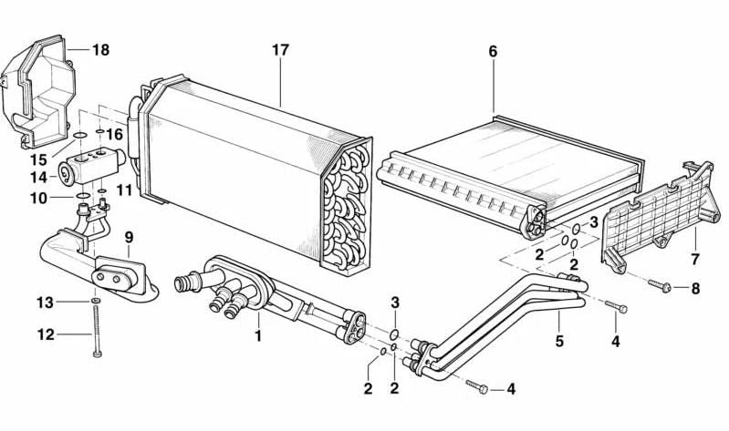 Tube de chauffage en aluminium OEM 64118391390 pour la série BMW 7 E38 {725TDS, 728i} (M51, M52) avec un changement manuel et automatique. BMW d'origine.