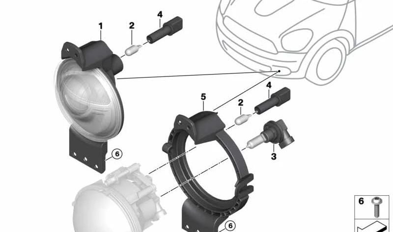 Soporte de faro delantero OEM 63179813829 para MINI R60, R61, R6, 3/20. Compatible con varios modelos MINI. Original MINI.