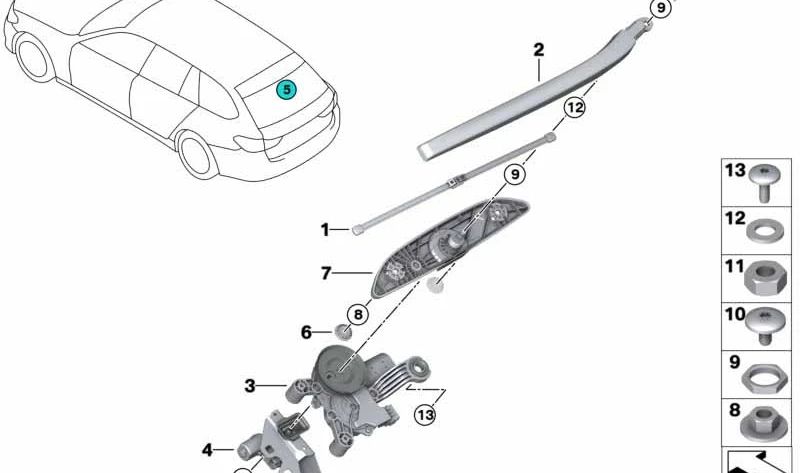 Brazo del limpiaparabrisas trasero OEM 61627403857 para BMW X3 G01 y BMW X4 G02. Original BMW.