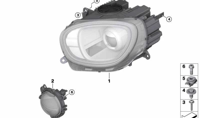 Faro delantero izquierdo para paragolpes OEM 63117497769 para MINI F60 (Cooper, Cooper ALL4) modelos 2016-2020. Original MINI.