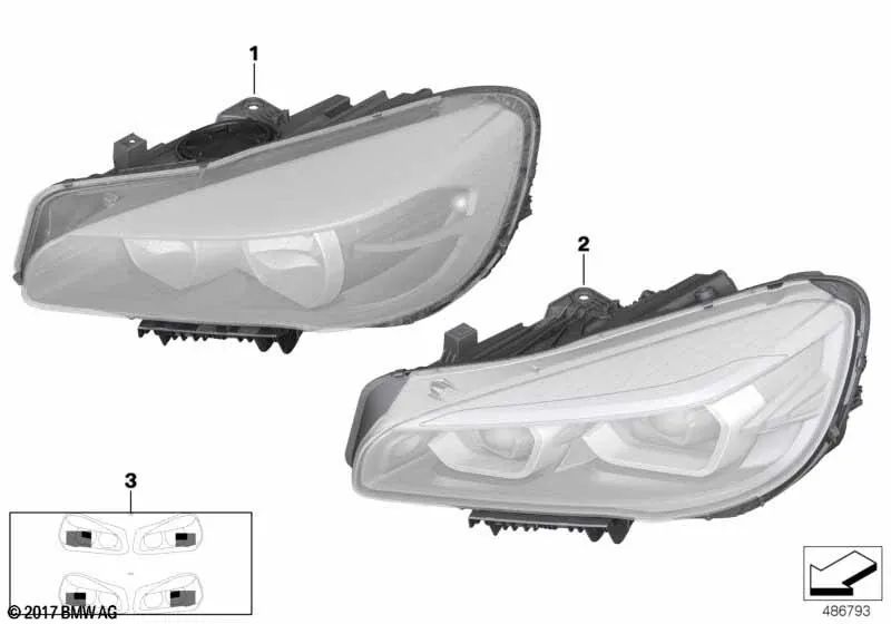 Faro LED derecho OEM 63115A32DF8 para BMW Serie 2 F45 Active Tourer, F46 Gran Tourer (LCI). Original BMW.