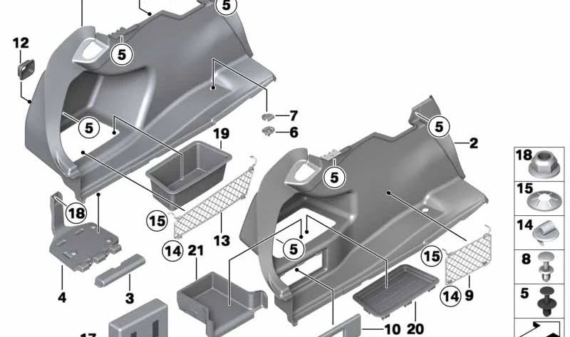 Tapa MMC maletero OEM 51477330515 para BMW Serie 3 F30 (316d) y F80. Compatible con modelos fabricados entre 2012 y 2018. Original BMW.
