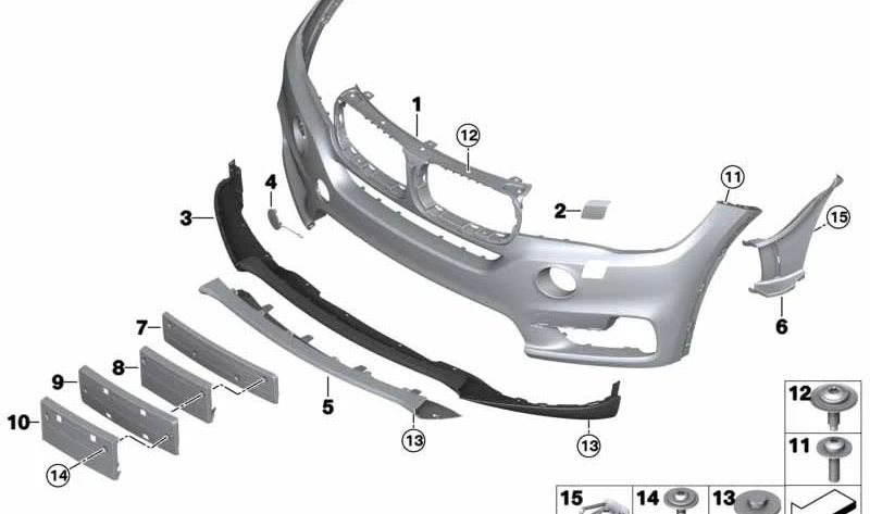 Paragolpes delantero imprimado OEM 51117394936 para BMW X5 F15. Repuesto original BMW. Ideal para sustituir el paragolpes roto o dañado delantero de tu BMW.