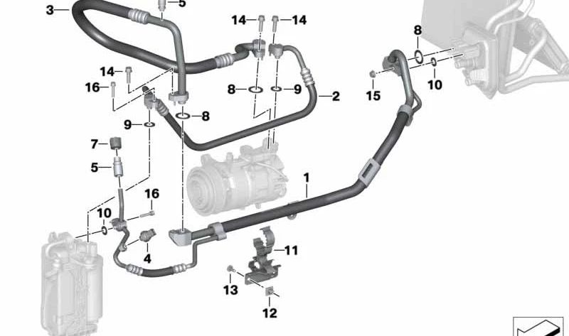 Tubo de sucção do evaporador para compressor OEM 64539398901 para BMW G29. BMW original.