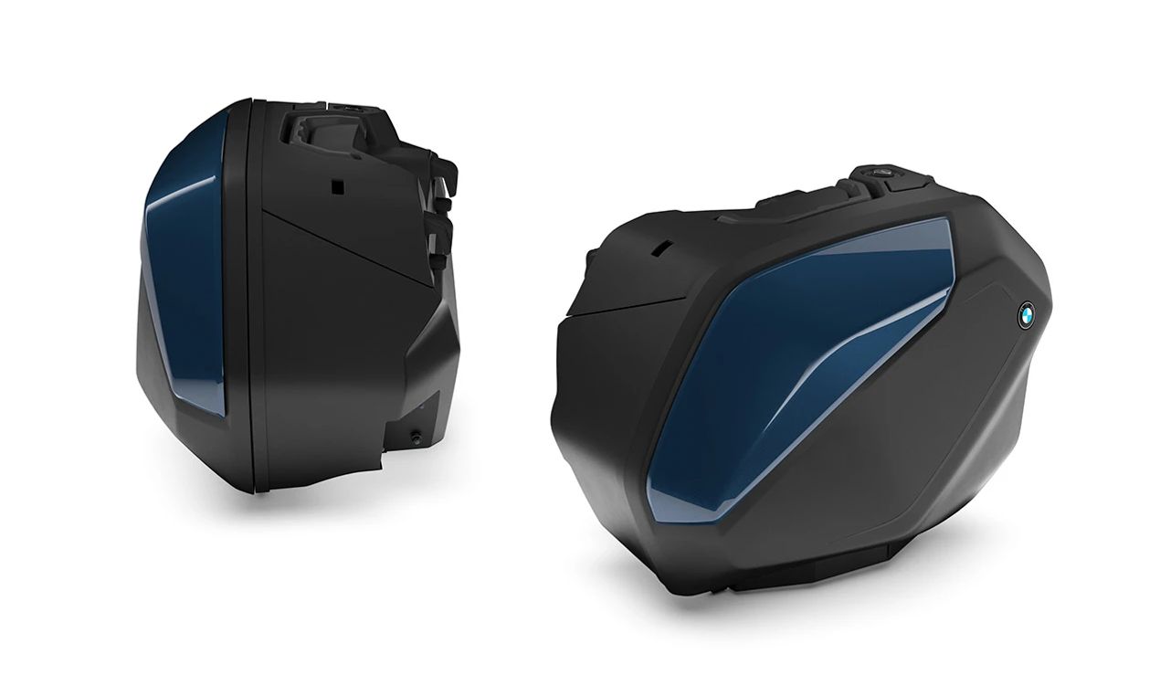 Formteile linker Koffer OEM 77415B43D55 Blau Schwerkraft Farbe BMW S 1000 XR K69. Originaler BMW Motorrad.