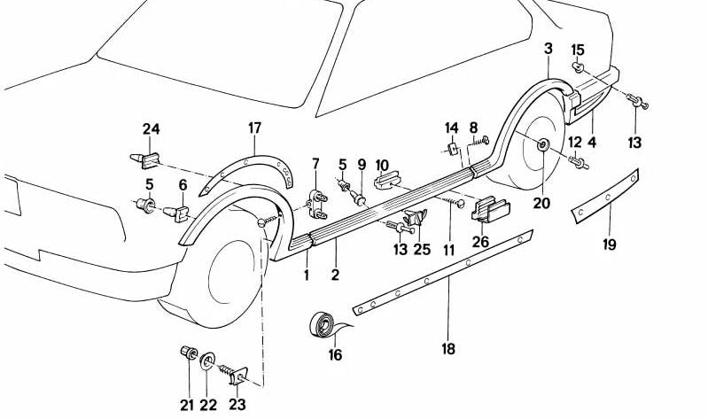 Protector contra piedras lado izquierdo OEM 51711934945 para BMW E30. Original BMW.