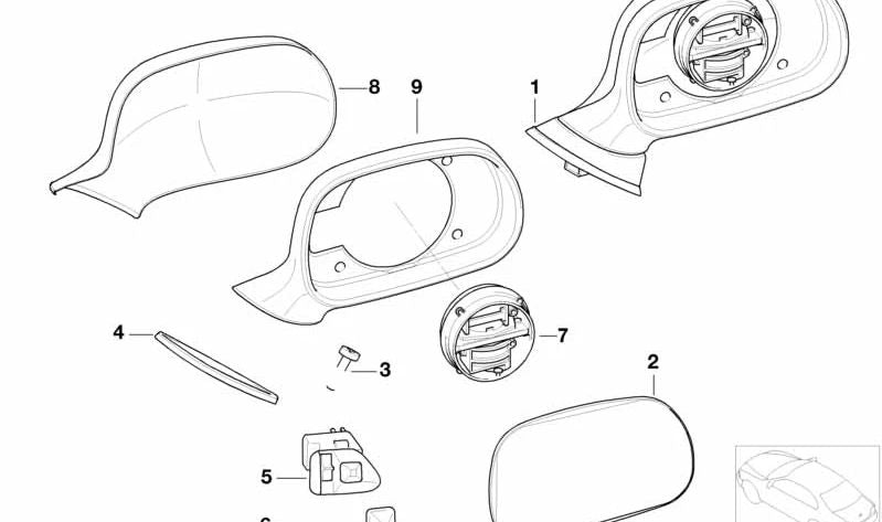 Carcasa de espejo imprimada derecha para BMW, compatible con varios modelos (OEM 51168413516). Original BMW