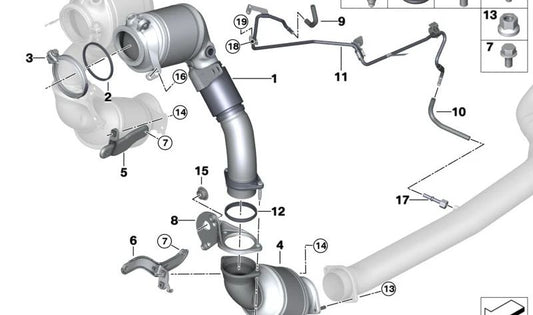 Soporte del filtro de partículas gasolina OEM 18329845725 para BMW G30, G11N, G12N, G14, G15, G16, G05, G06, G07. Original BMW.