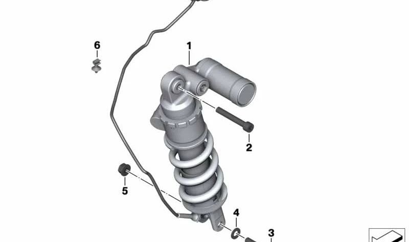 Amortiguador trasero OEM 33548531367 para BMW Motorrad HP4, S1000RR (2010-2014). Repuesto original BMW Motorrad.