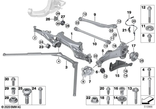 Rear Lower Cross Arm OEM 33328845176 for BMW F70, F44, F74... and more. Genuine BMW.
