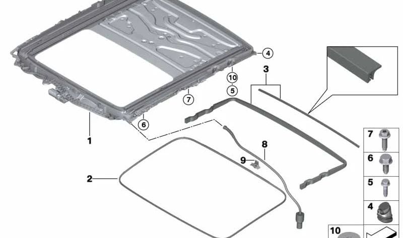 Schiebendeckenrahmen für BMW 7 F01 -Serie, F02, F04, G11, G12, X6 F16, F86 (OEM 54107382981). Original BMW.
