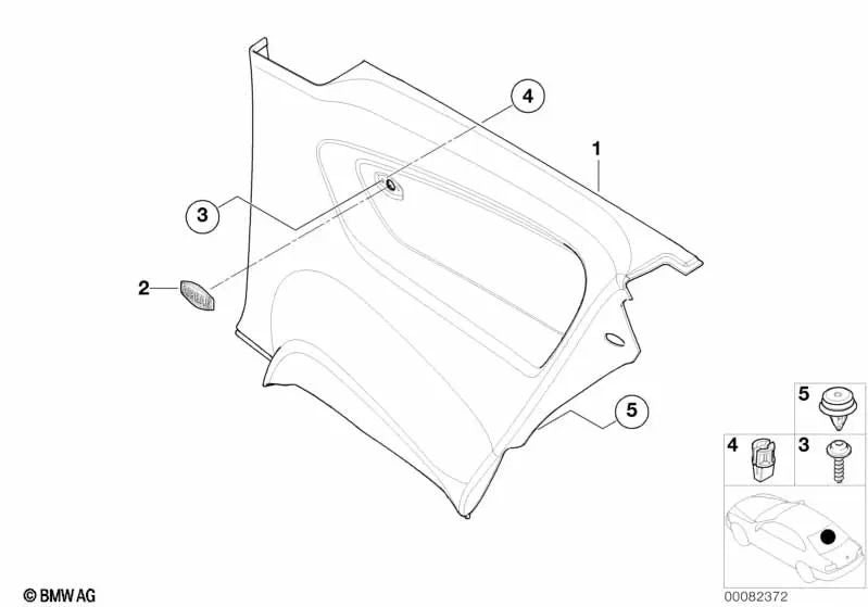 Placa de acabamento lateral traseira preta OEM 51417004003 para BMW Série 3 E46 316i N40, N42, N45, N46. BMW genuíno.