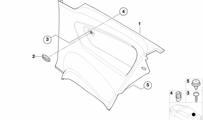 Panel lateral trasero derecho color antracita OEM 51438267112 para BMW Serie 3 E46. Pieza interior original BMW.