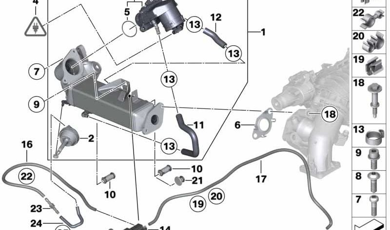 Double pipe support OEM 11748574348 for BMW F07 (5 Series GT), F10 (5 Series Saloon), F11 (5 Series Touring). Original BMW.