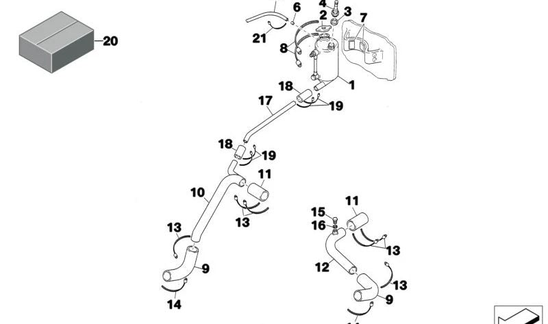 Depósito de expansión de refrigerante OEM 17112501020 para BMW E36 320i STC '95. Compatible con modelos BMW con motor S42. Repuesto original BMW.