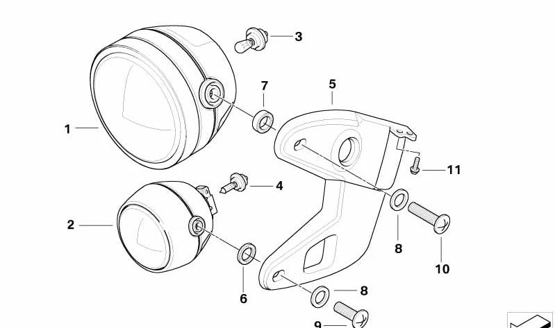 Faro largo alcance OEM 63127671424 para BMW Motorrad {R1200GS (K50), R1200GS Adventure (K51), R1250GS (K50), R1250GS Adventure (K51)}. Original BMW Motorrad.