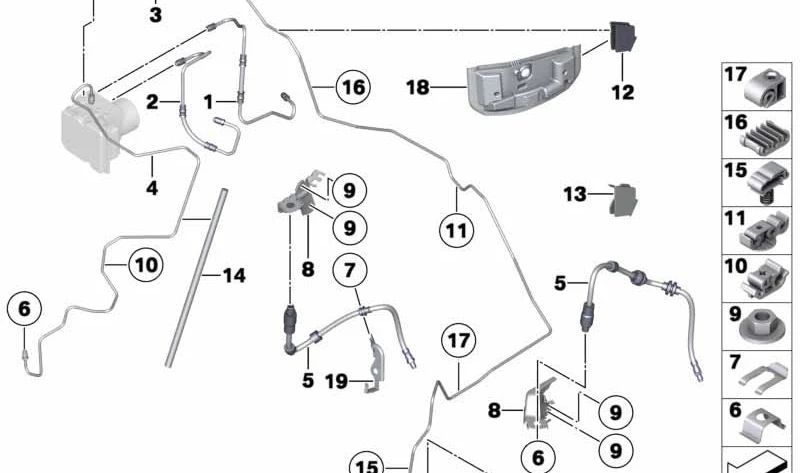 Soporte de latiguillo de freno izquierdo OEM 34306771691 para BMW E90, E91, E92, E84. Original BMW.