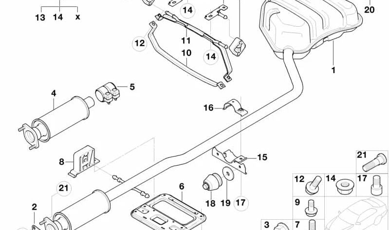 Sistema de escape trasero OEM 18307537083 para MINI R50, R52. Original MINI.