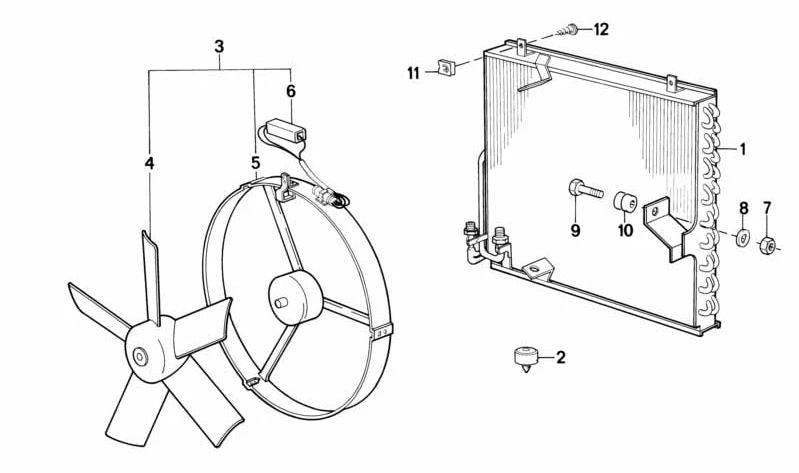 Silentblock de soporte ventilador OEM 64531378239 para BMW E34, E39, E32, E38, E31. Compatible con modelos como 518i, 520i, 730i, 740i, 850Ci y más. Pieza original BMW.
