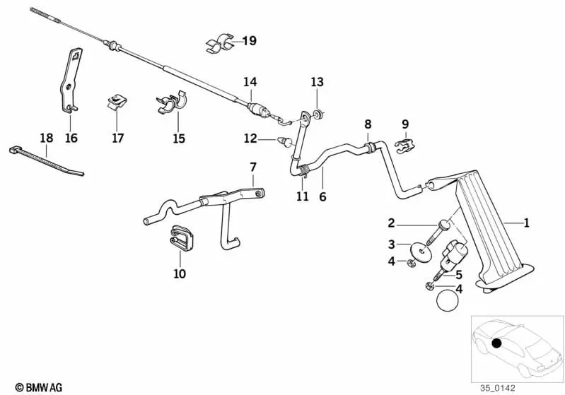 Throttle Cable for BMW E34, E32 (OEM 35411161934). Original BMW.